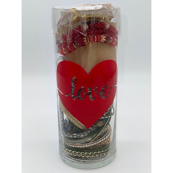 Assorted Jewelry Gift Set In Love-Themed Glass Vase - Picture 1 of 10